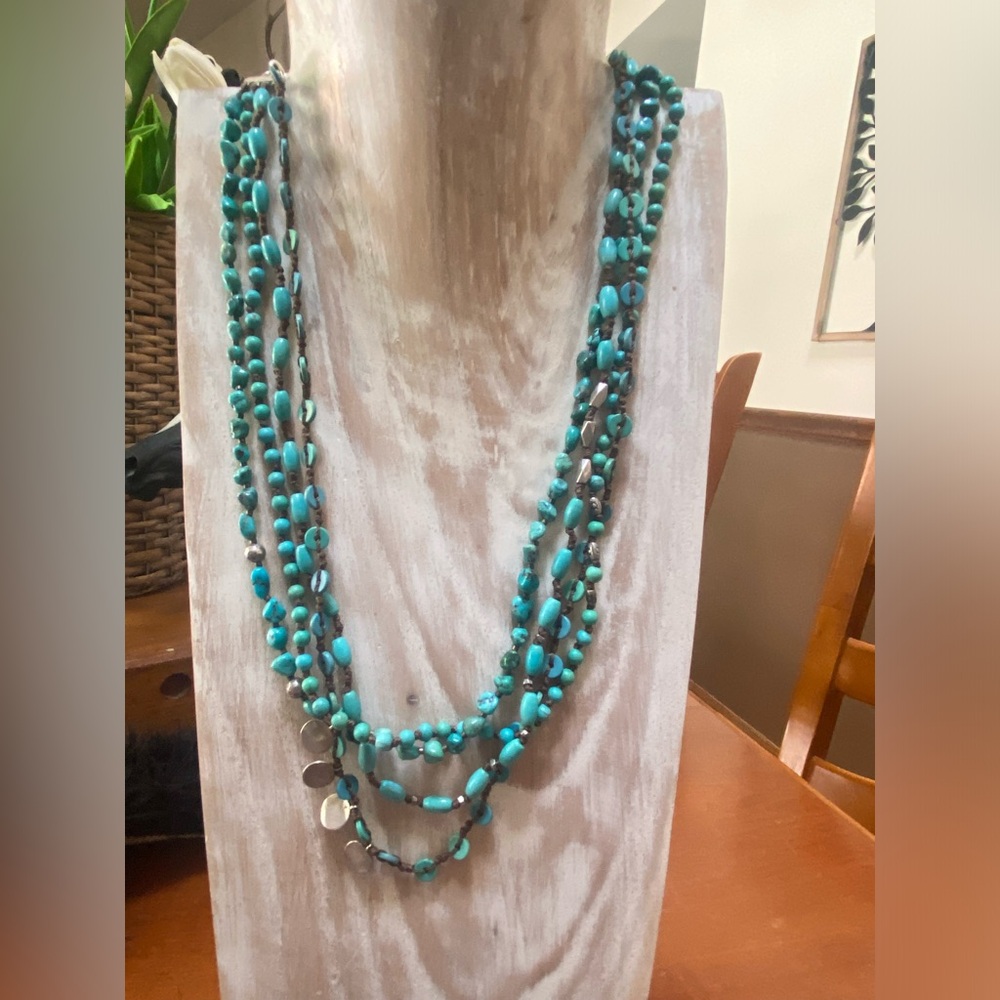 Silpada Blue Layered Necklace with Turquoise Beads and Sterling silver accents